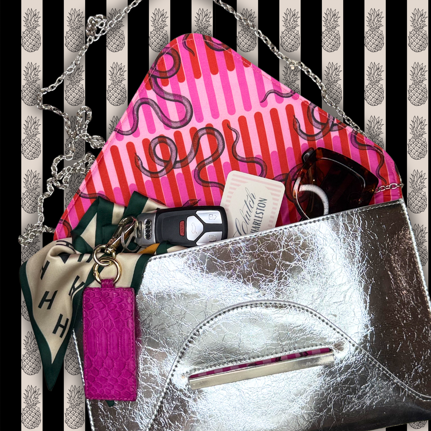 Society Clutch- Textured Silver